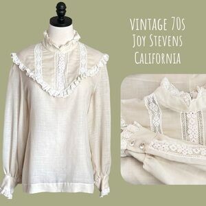 vintage 70s cotton voile prairie blouse Joy Stevens size M/L